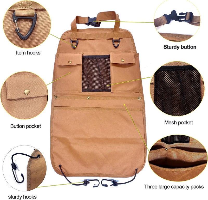 BEATUNEE Car Seat Back Organizer with Multiple Pockets and Hooks (brown) - Image 3